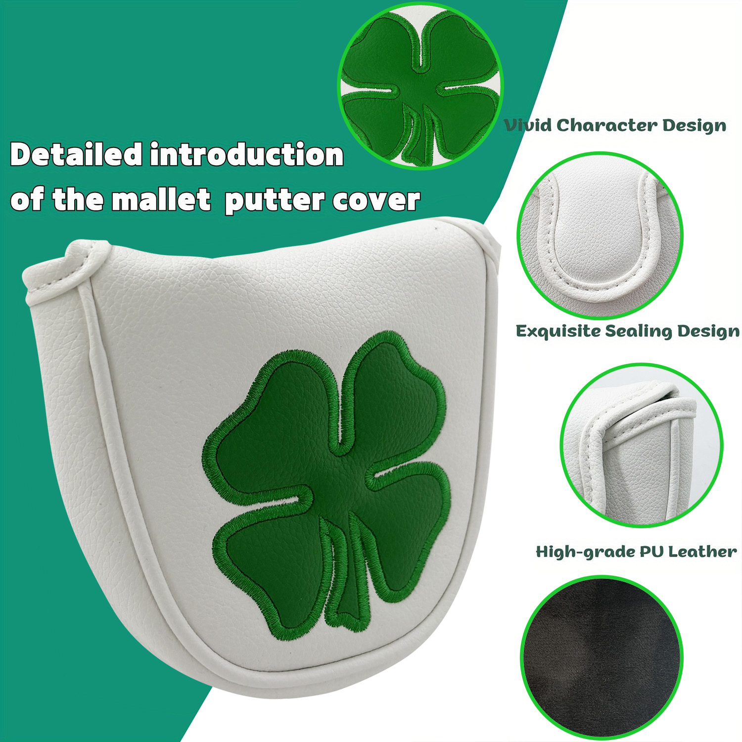 1pc Putter Head Cover, 'Clover - огляд і ціна Golf Equipment Storage